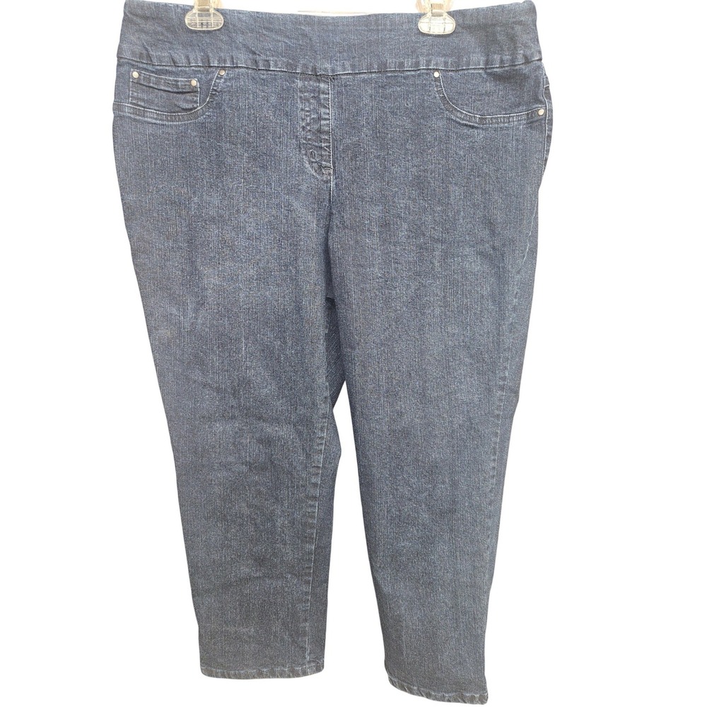 Ruby Rd Petite Womens 16P Dark Wash Pull On Cropped Stretch Denim Jeans Blue